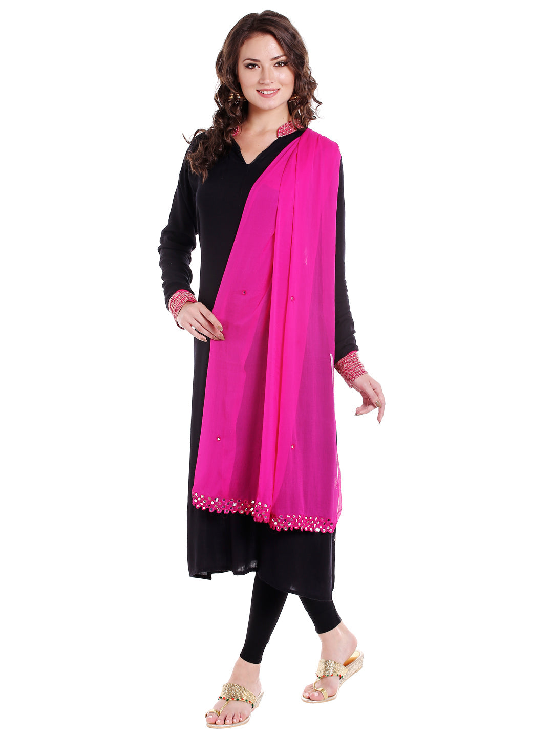 Dupatta Bazaar Women's Pink Chiffon Dupatta with Mirror work. - Dupatta Bazaar