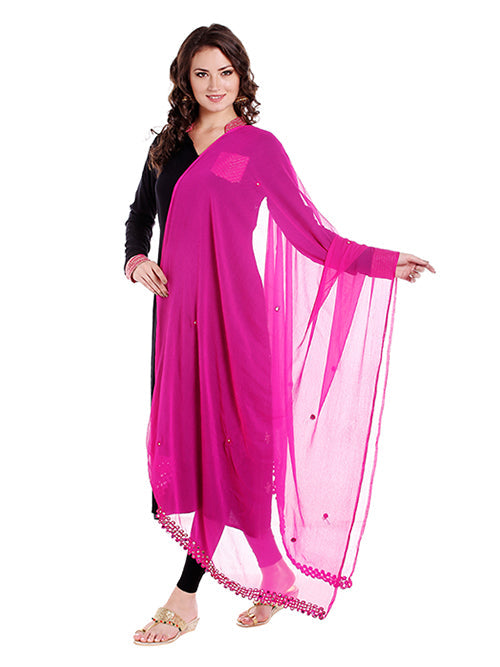 Dupatta Bazaar Women's Pink Chiffon Dupatta with Mirror work. - Dupatta Bazaar
