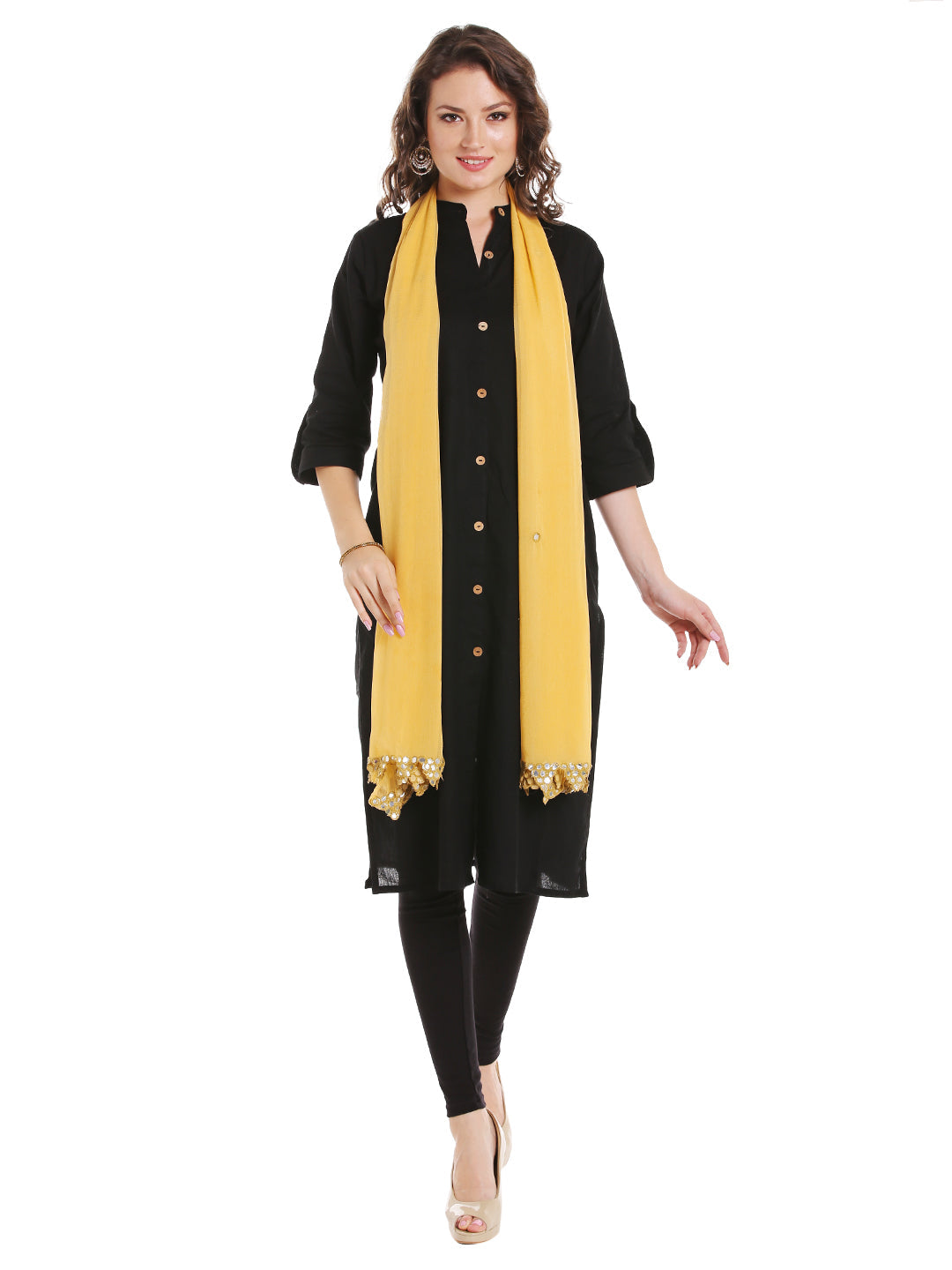 Dupatta Bazaar Women's Beige Chiffon Dupatta with Mirror work. - Dupatta Bazaar