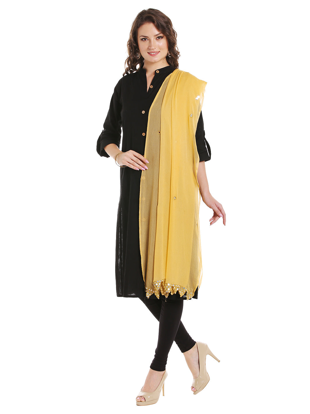 Dupatta Bazaar Women's Beige Chiffon Dupatta with Mirror work. - Dupatta Bazaar