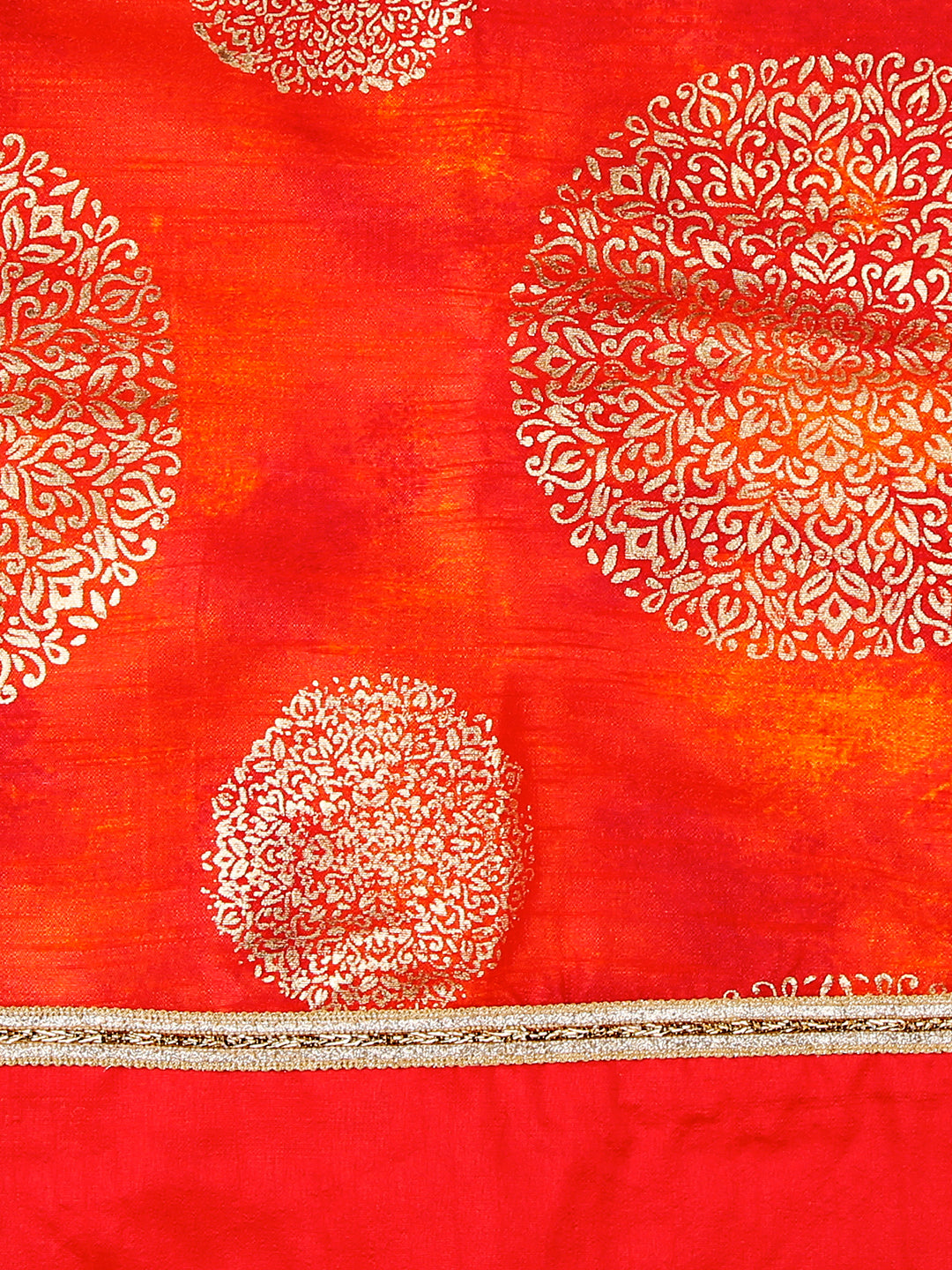 Dupatta Bazaar Women's Orange Cotton Silk Dupatta with Gold Block Print. - Dupatta Bazaar
