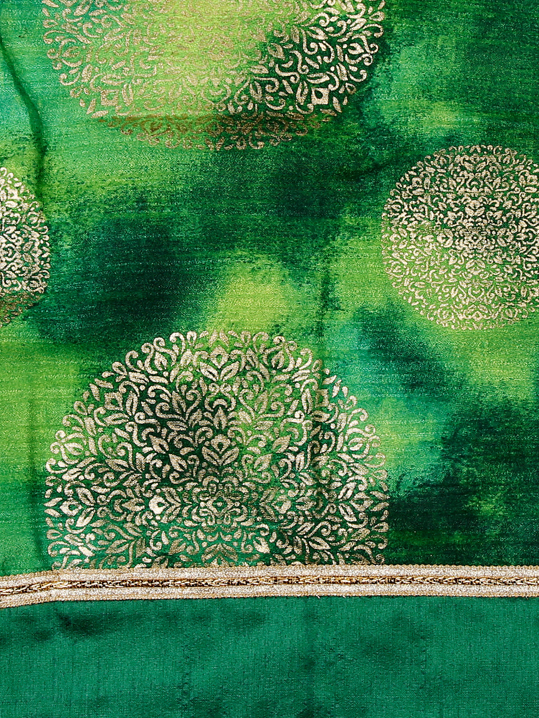 Dupatta Bazaar Women's Green Cotton Silk Dupatta with Gold Block Print. - Dupatta Bazaar
