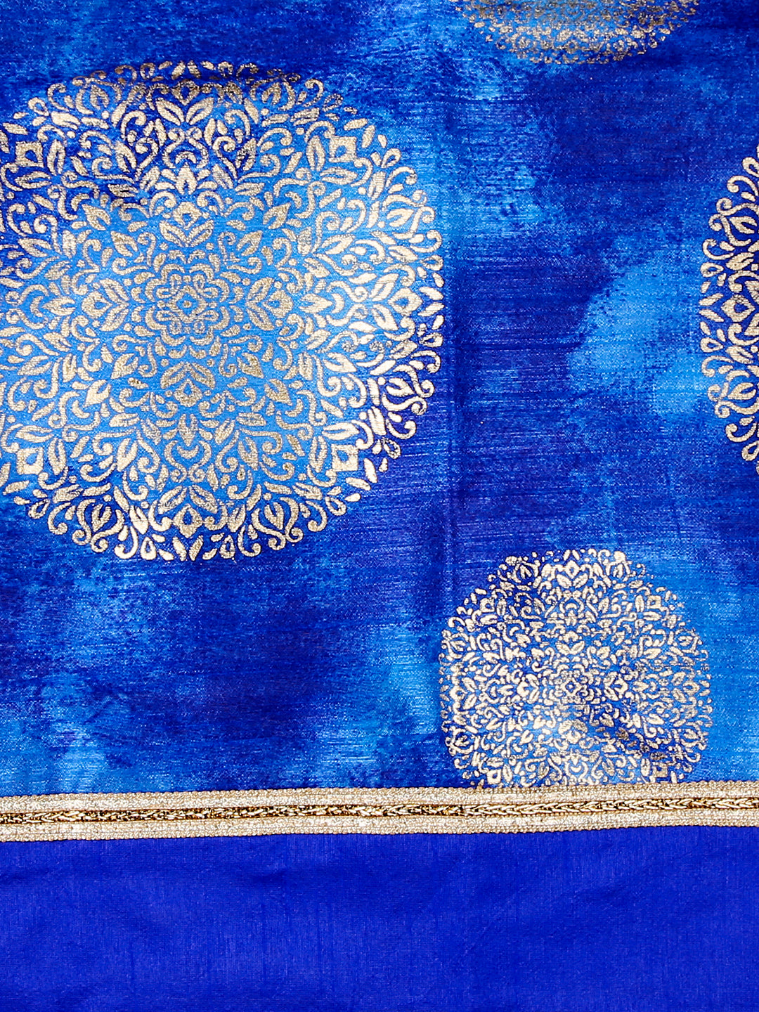 Dupatta Bazaar Women's Blue Cotton Silk Dupatta with Gold Block Print. - Dupatta Bazaar