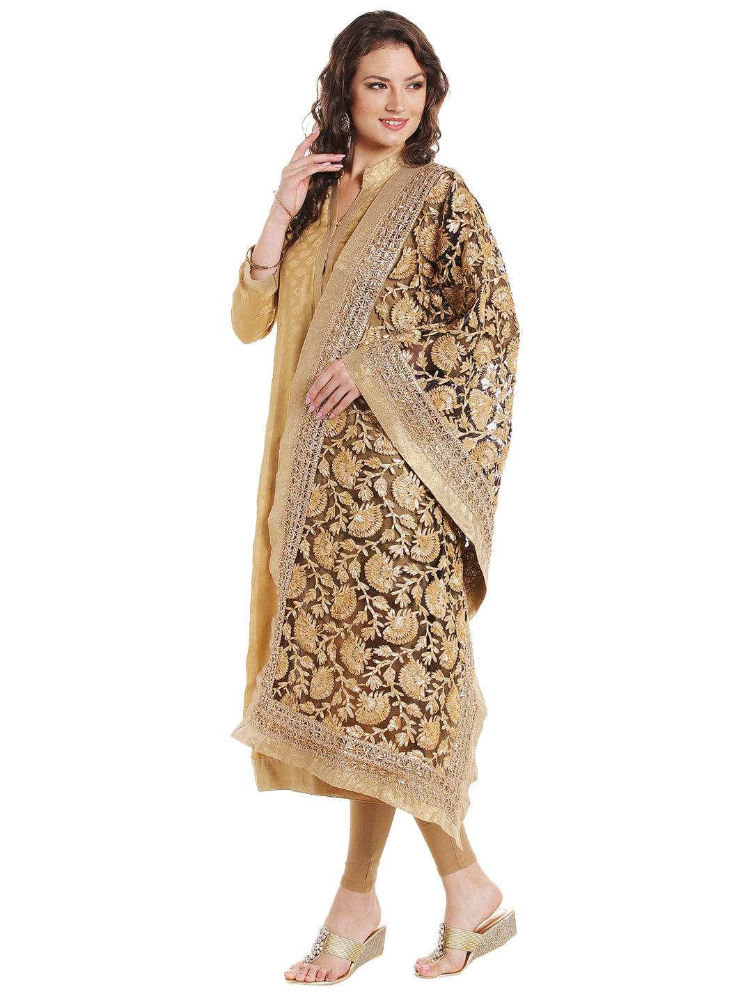 Dupatta Bazaar Women's Black Designer Net Dupatta with all over Gold Gotta Work Design . - Dupatta Bazaar