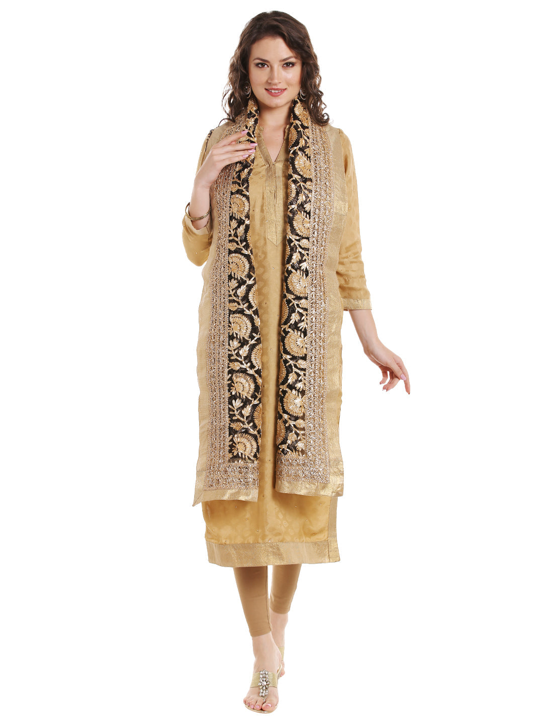 Dupatta Bazaar Women's Black Designer Net Dupatta with all over Gold Gotta Work Design . - Dupatta Bazaar