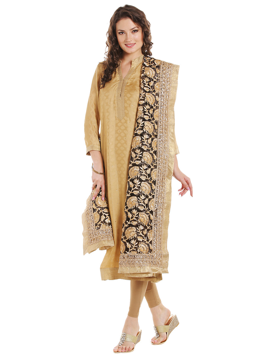 Dupatta Bazaar Women's Black Designer Net Dupatta with all over Gold Gotta Work Design . - Dupatta Bazaar