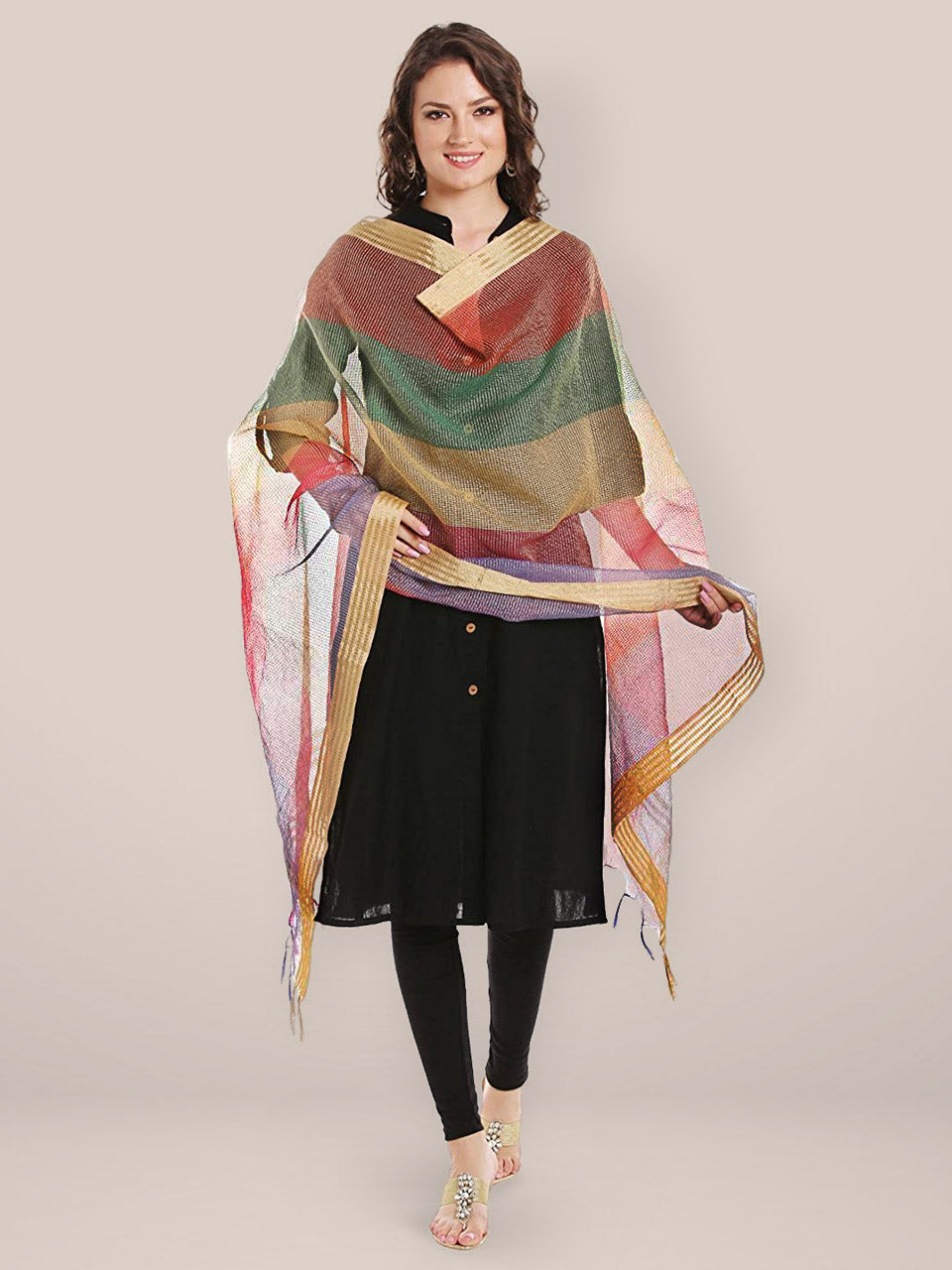 Multicoloured Silk Dupatta . freeshipping - Dupatta Bazaar