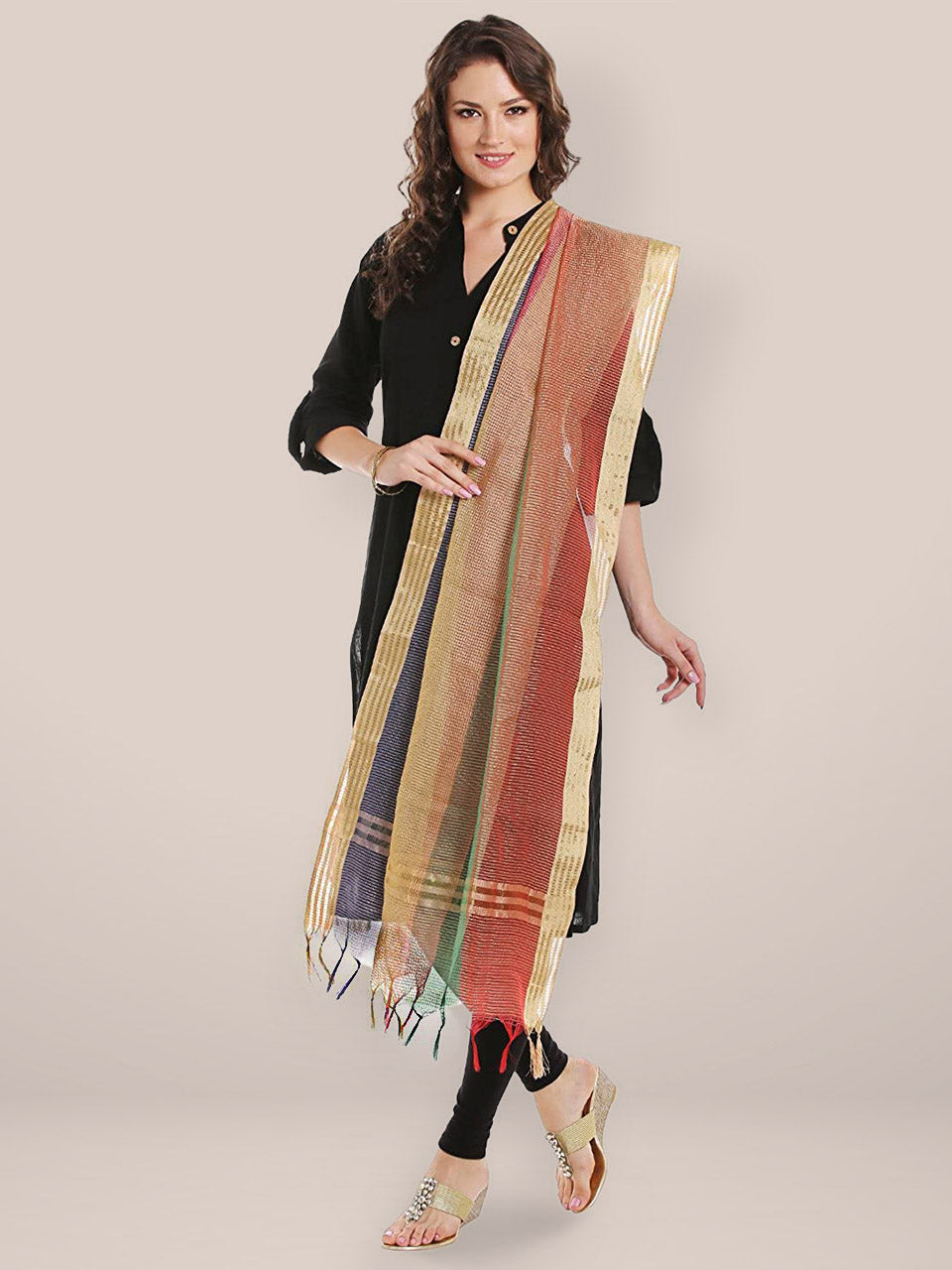 Multicoloured Silk Dupatta . freeshipping - Dupatta Bazaar