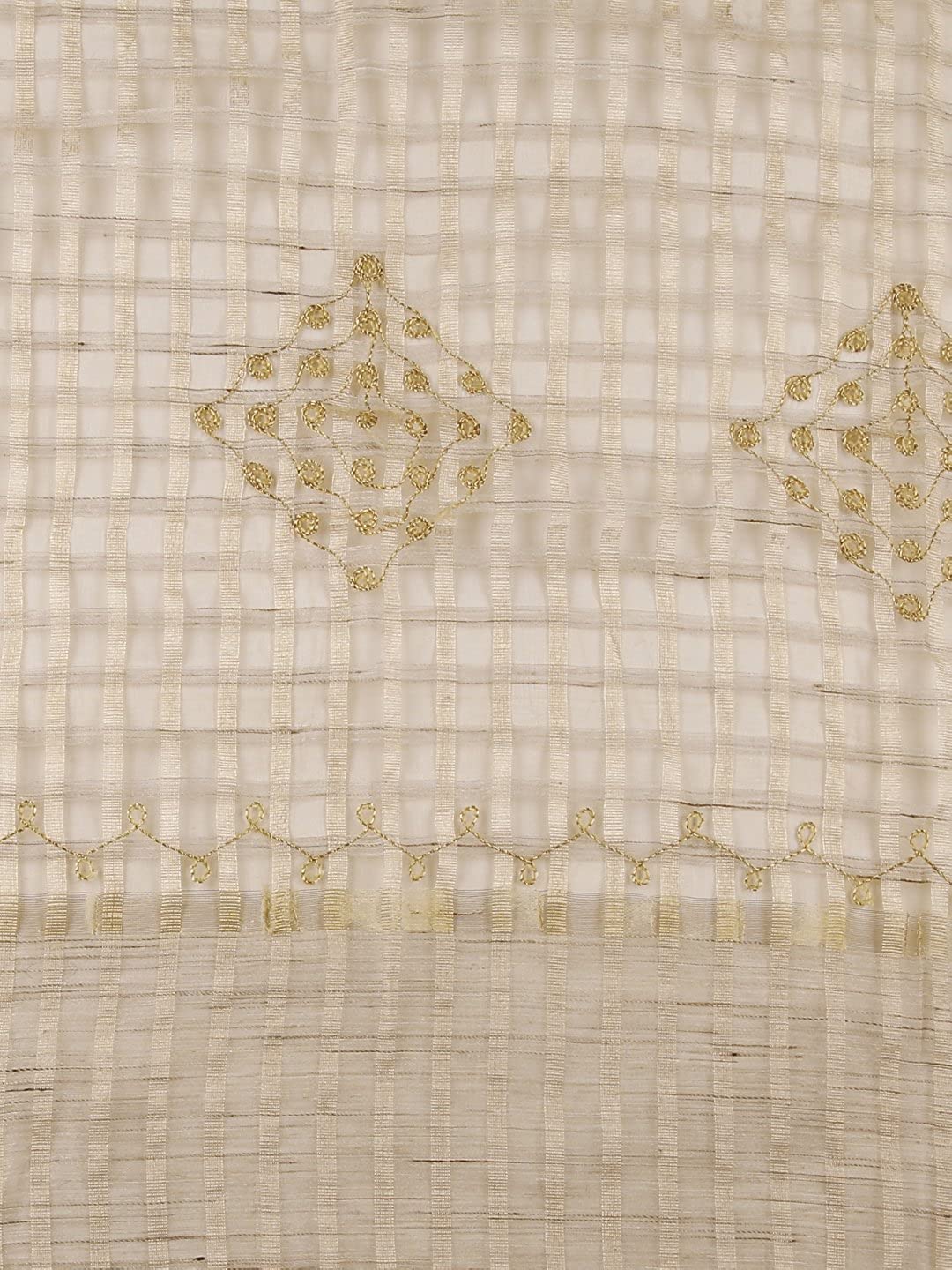 Checkered Beige Cotton Silk Embroidered Dupatta freeshipping - Dupatta Bazaar