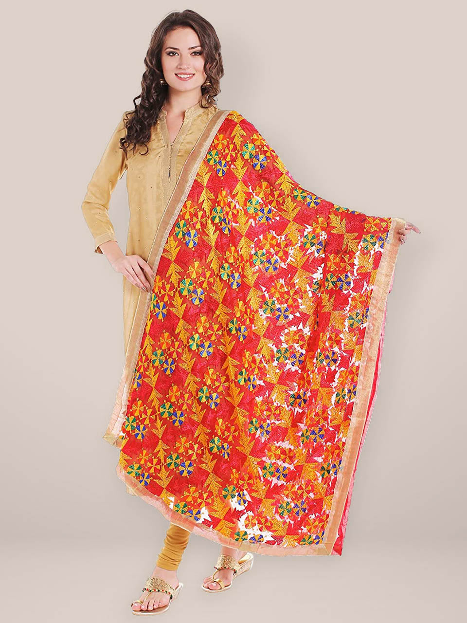 Red & Multicoloured Heavy Phulkari Dupatta freeshipping - Dupatta Bazaar