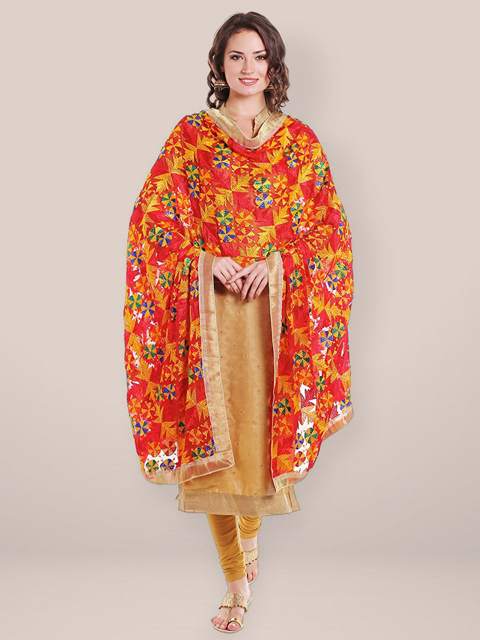Red & Multicoloured Heavy Phulkari Dupatta freeshipping - Dupatta Bazaar