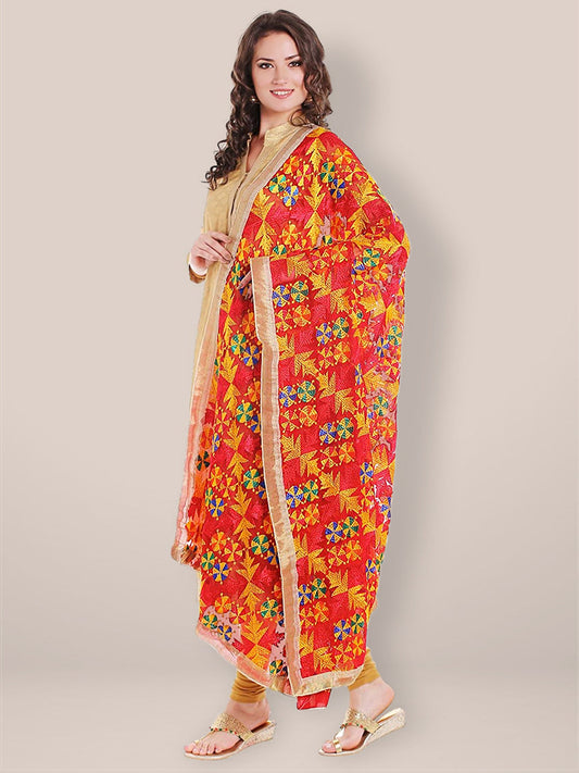 Red & Multicoloured Heavy Phulkari Dupatta freeshipping - Dupatta Bazaar
