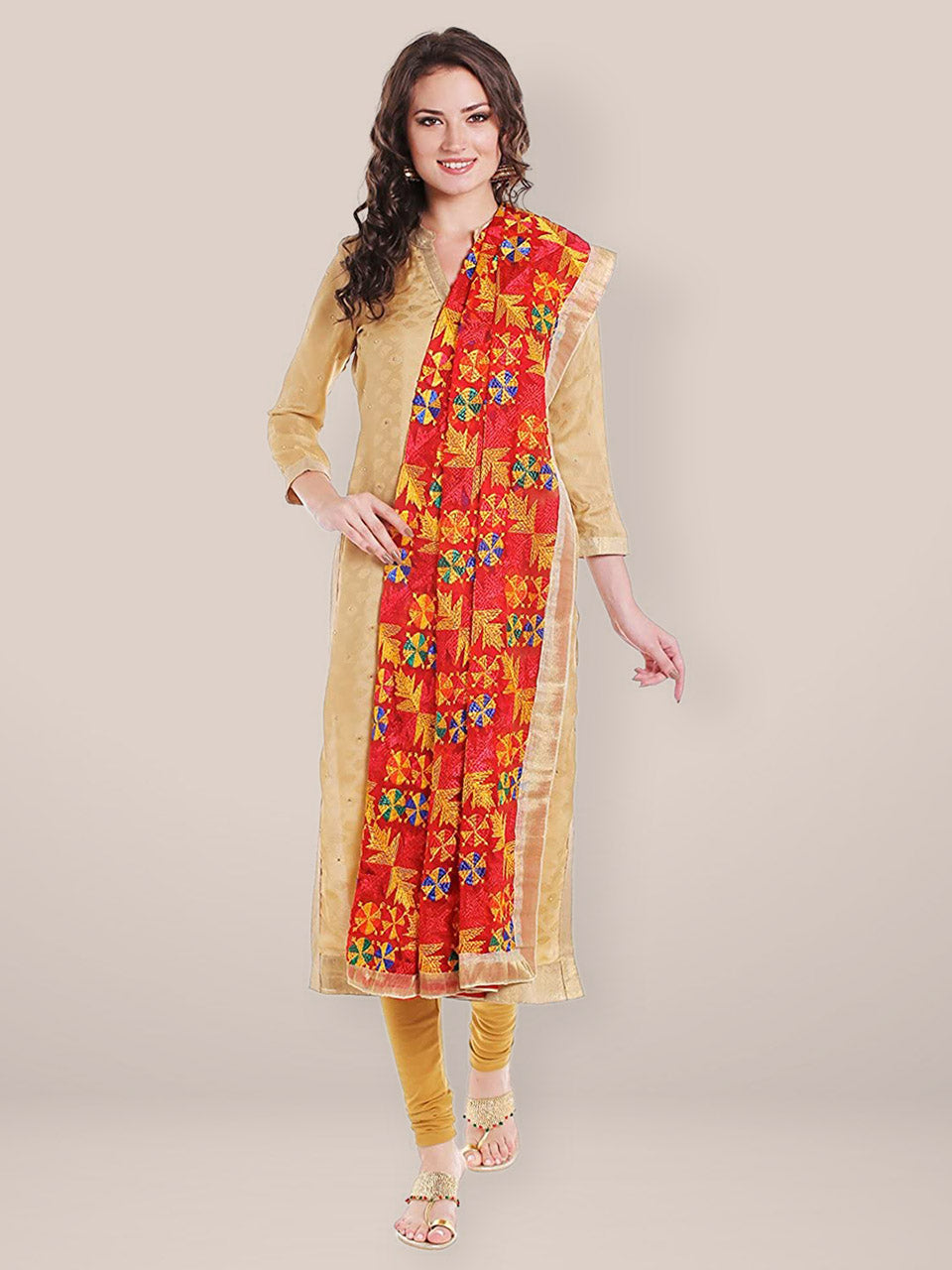 Red & Multicoloured Heavy Phulkari Dupatta freeshipping - Dupatta Bazaar