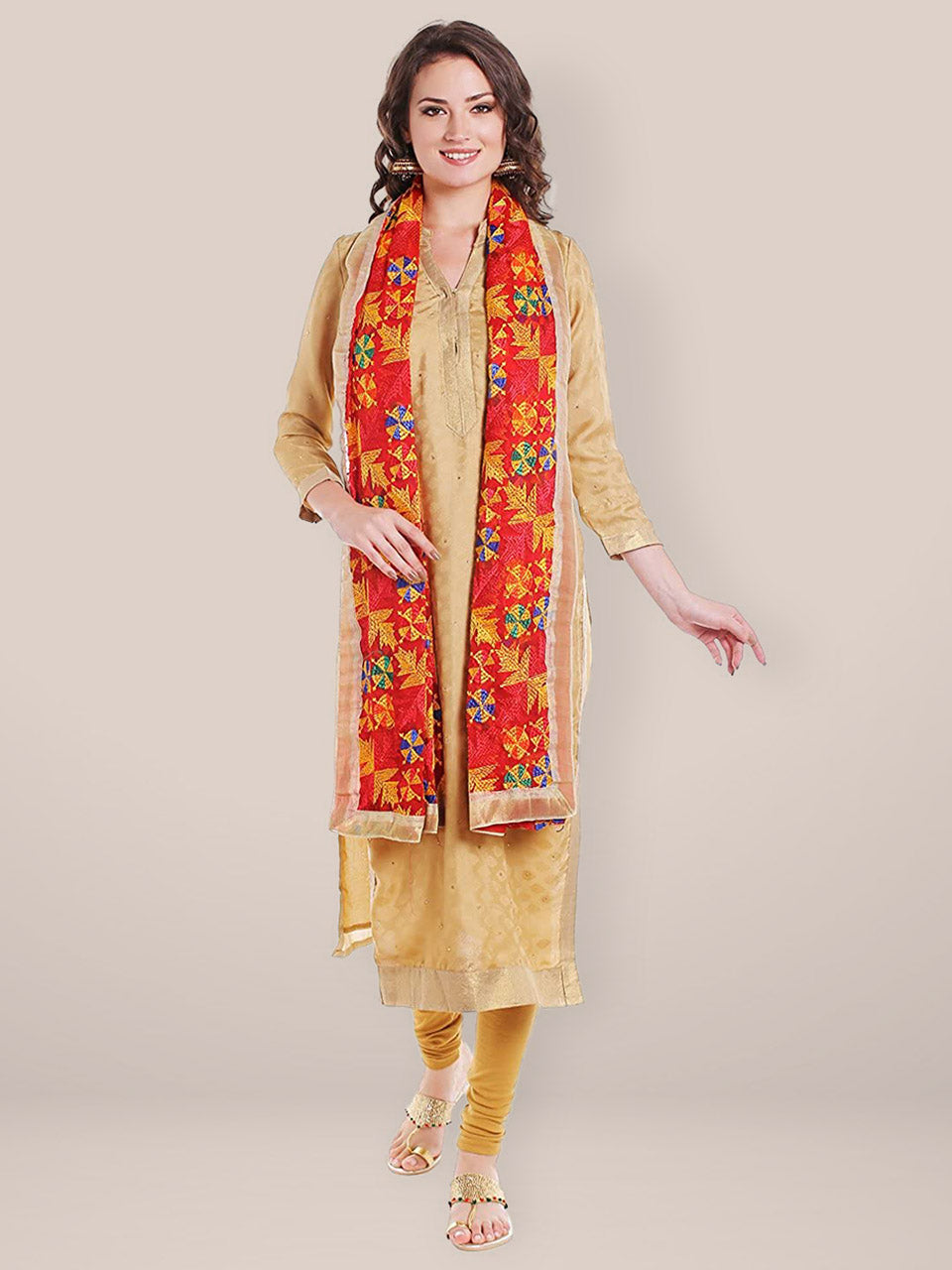 Red & Multicoloured Heavy Phulkari Dupatta freeshipping - Dupatta Bazaar