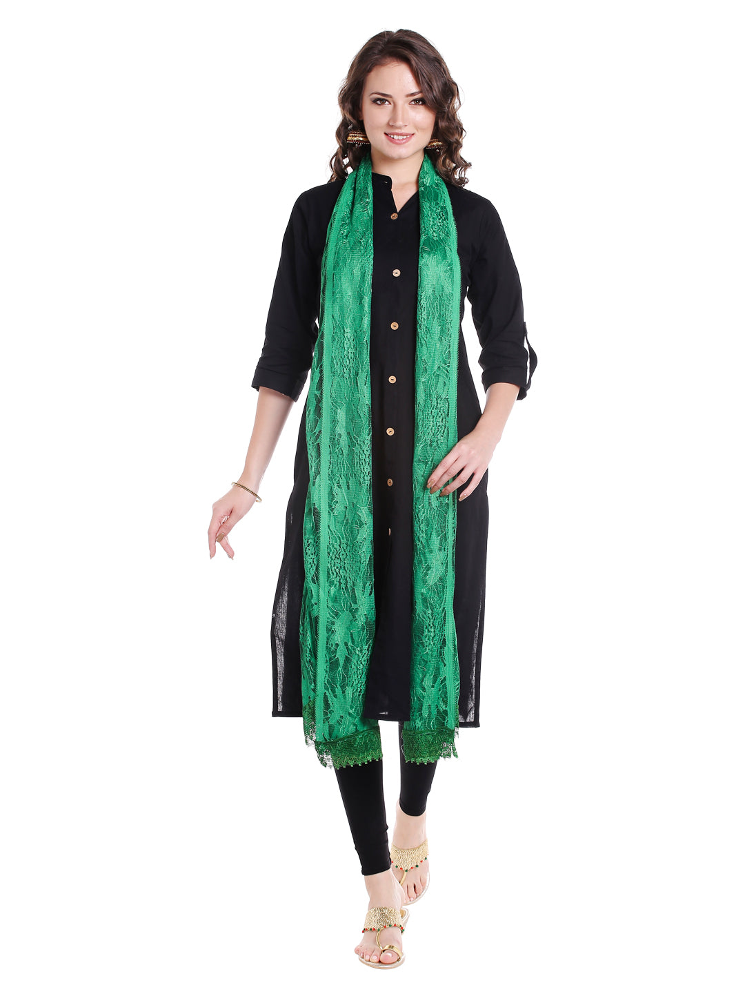 Dupatta Bazaar Women's Green Floral Net Dupatta - Dupatta Bazaar