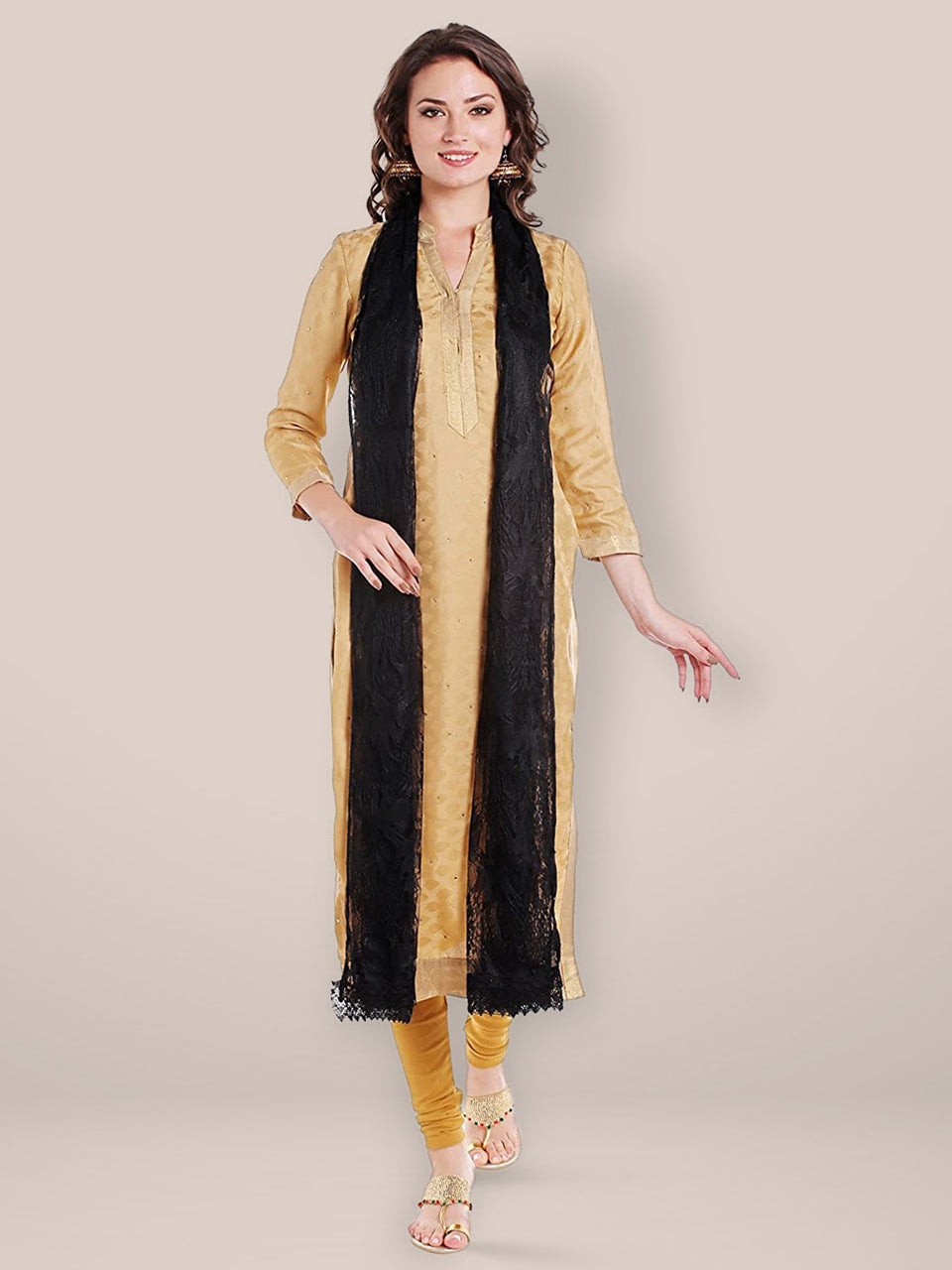 Black Floral Net Dupatta freeshipping - Dupatta Bazaar