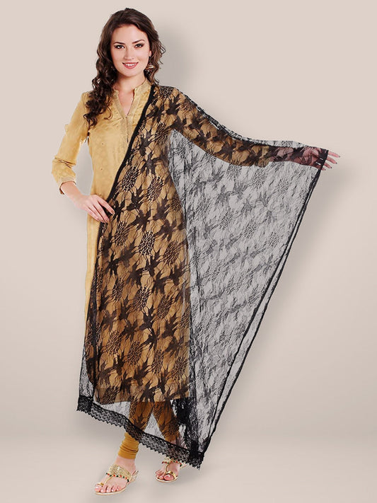 Black Floral Net Dupatta freeshipping - Dupatta Bazaar