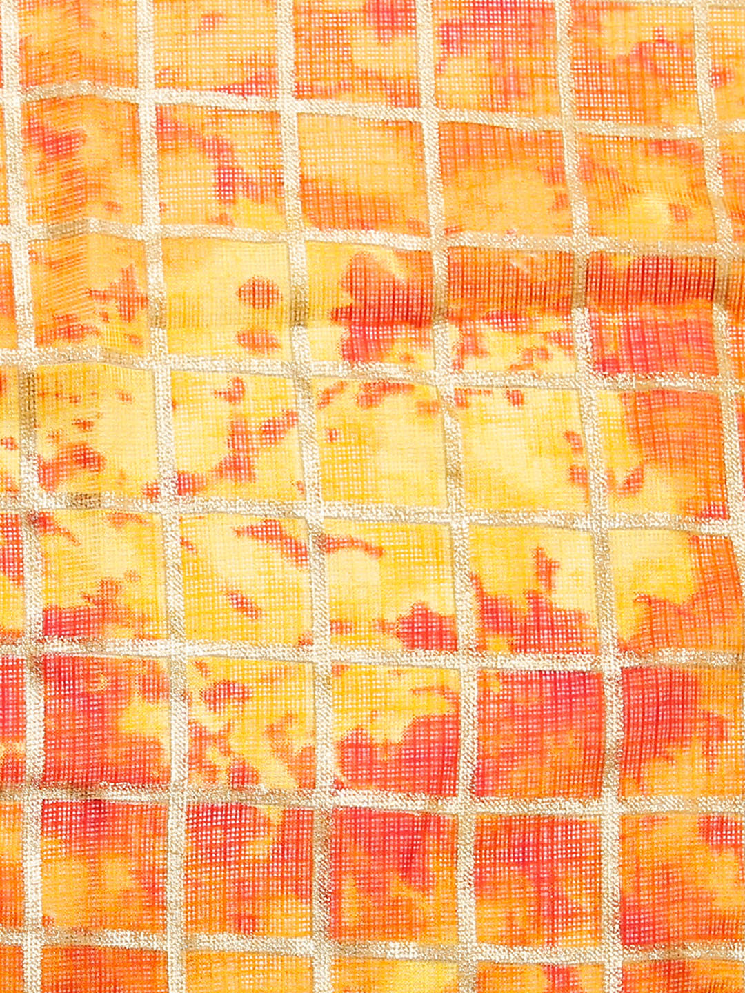 Dupatta Bazaar Women's Orange & Gold Kota Doria Dupatta - Dupatta Bazaar