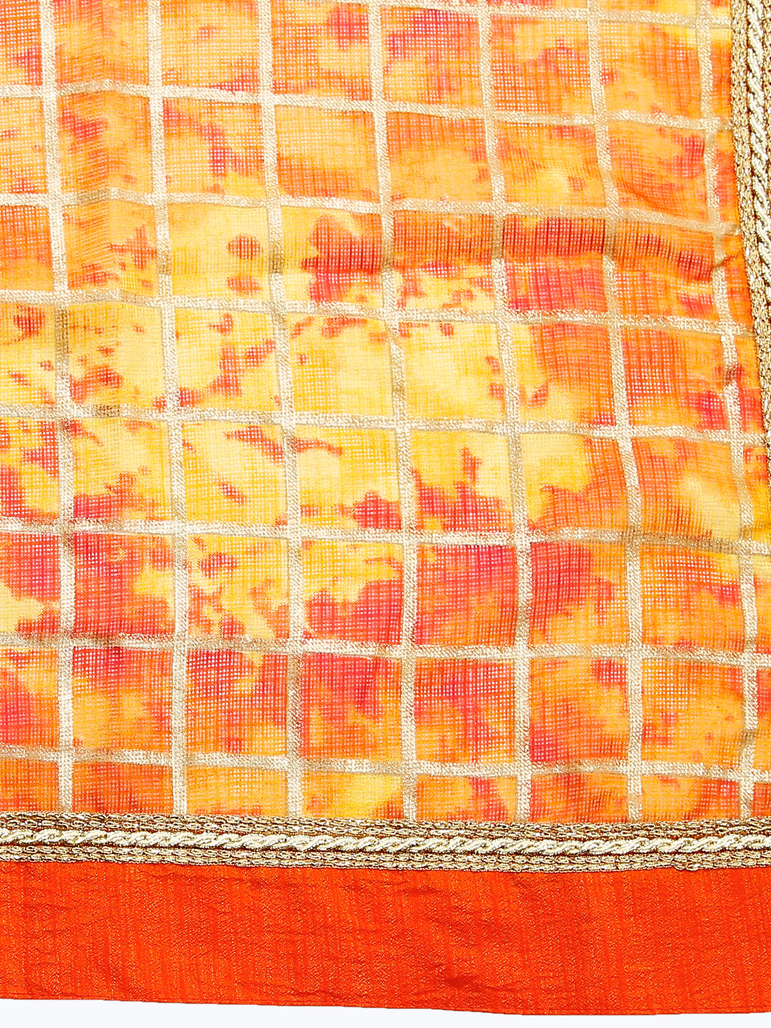 Dupatta Bazaar Women's Orange & Gold Kota Doria Dupatta - Dupatta Bazaar