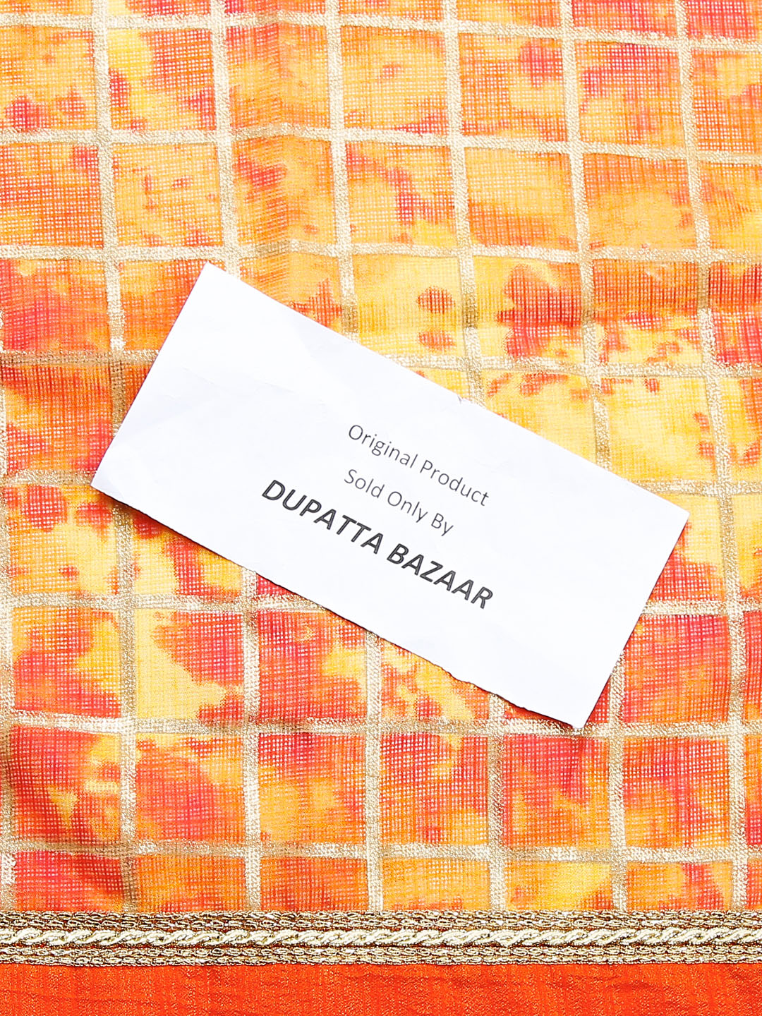 Dupatta Bazaar Women's Orange & Gold Kota Doria Dupatta - Dupatta Bazaar