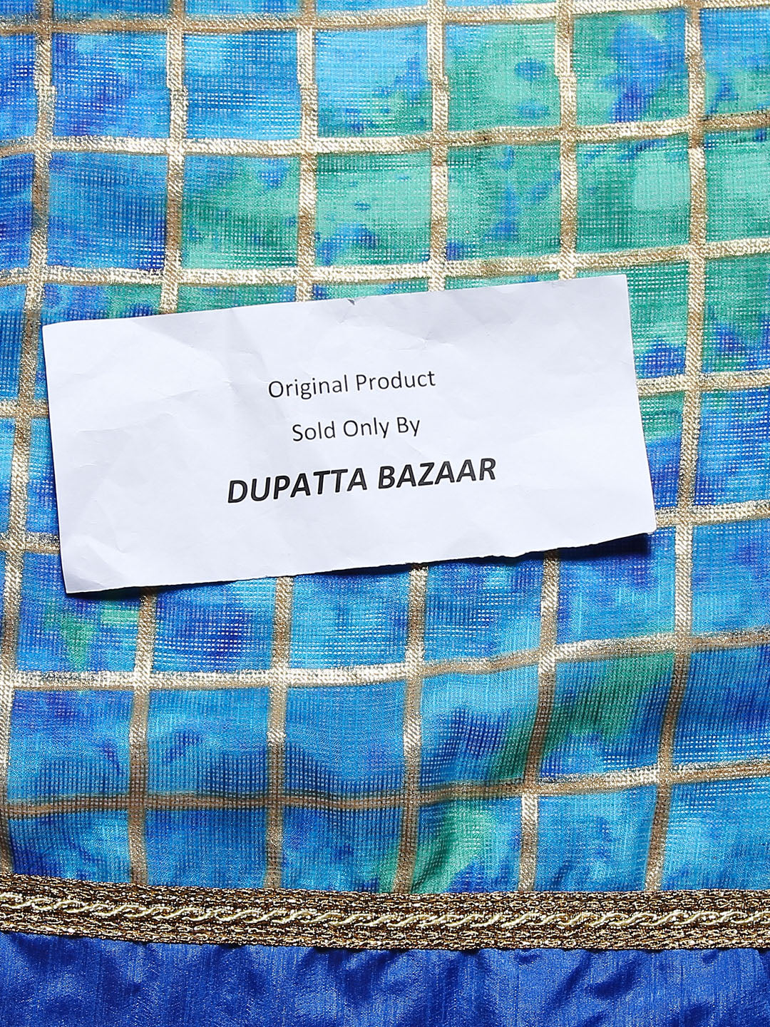 Dupatta Bazaar Women's Blue & Gold Kota Doria Dupatta - Dupatta Bazaar