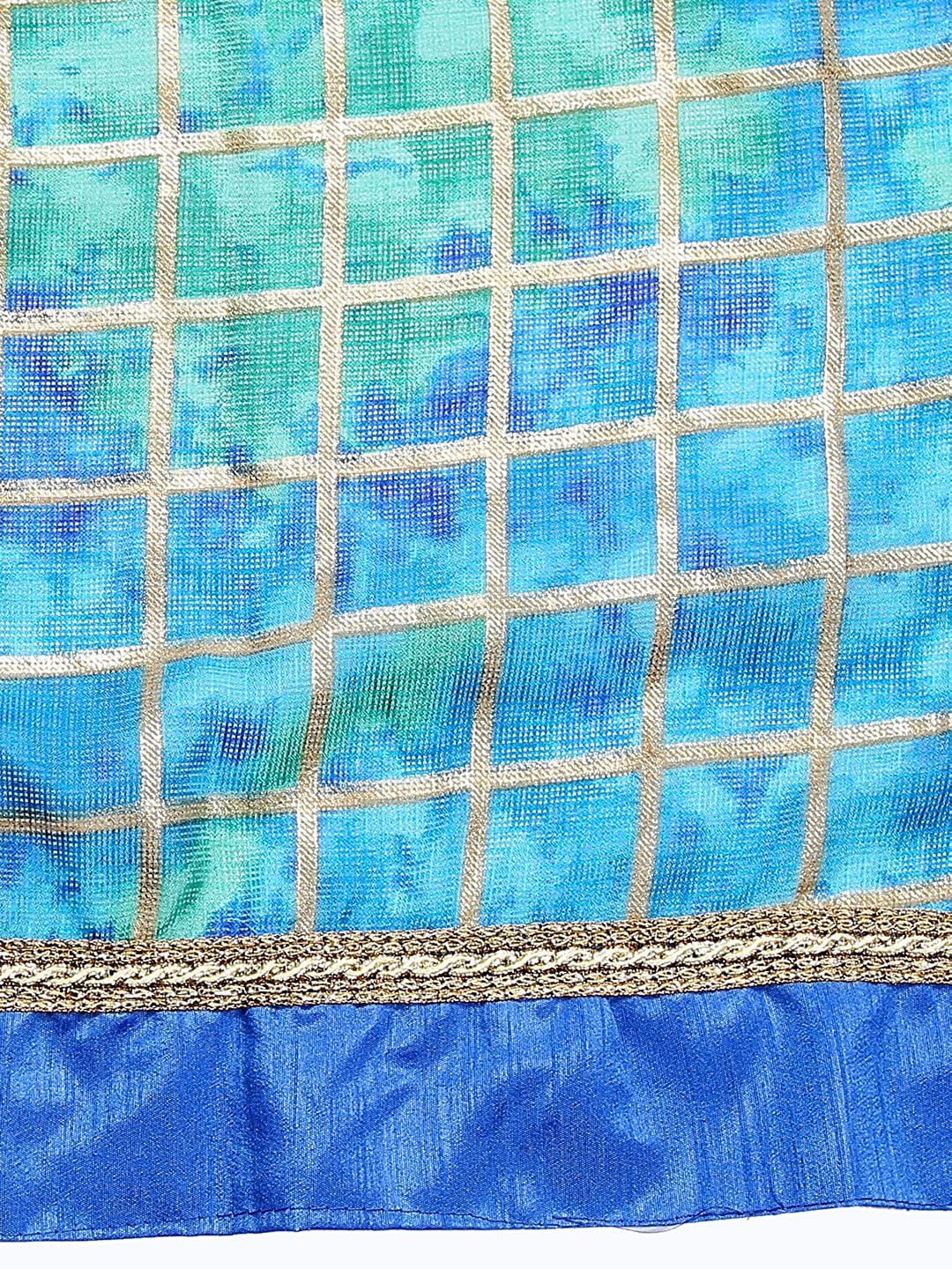 Dupatta Bazaar Women's Blue & Gold Kota Doria Dupatta freeshipping - Dupatta Bazaar
