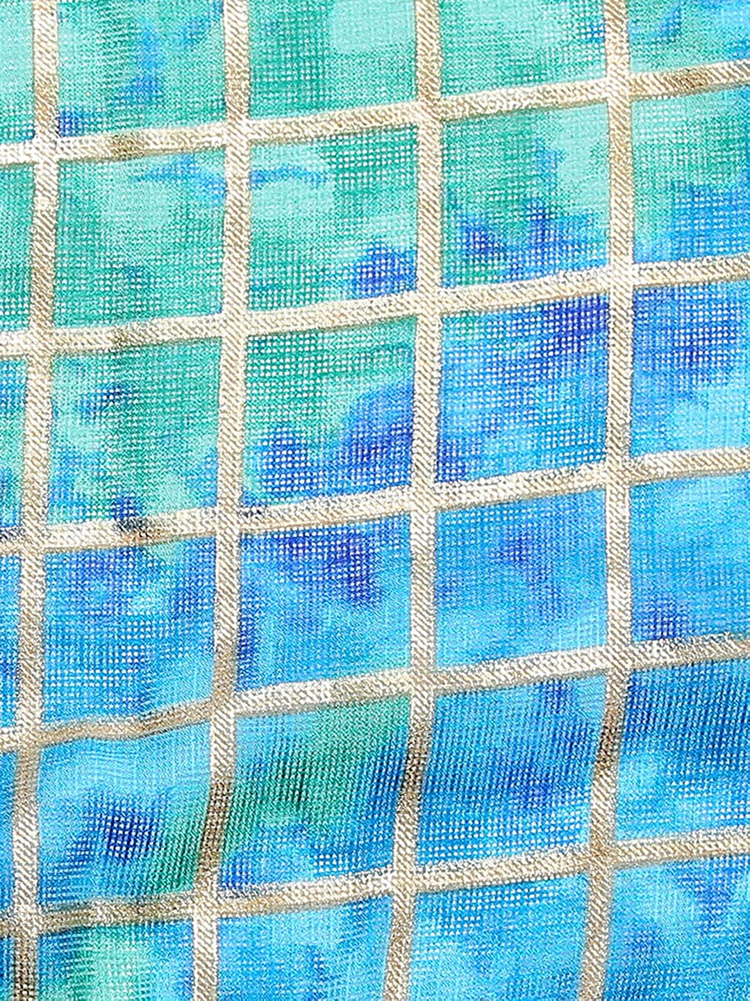 Dupatta Bazaar Women's Blue & Gold Kota Doria Dupatta freeshipping - Dupatta Bazaar