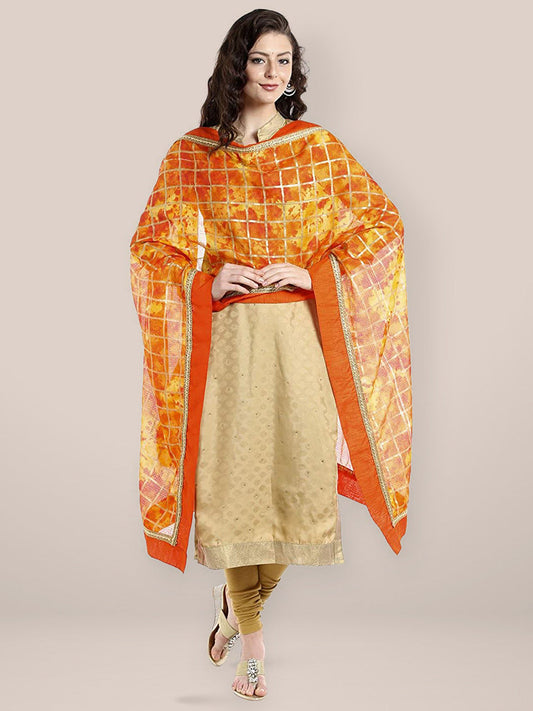Dupatta Bazaar Women's Orange & Gold Kota Doria Dupatta freeshipping - Dupatta Bazaar