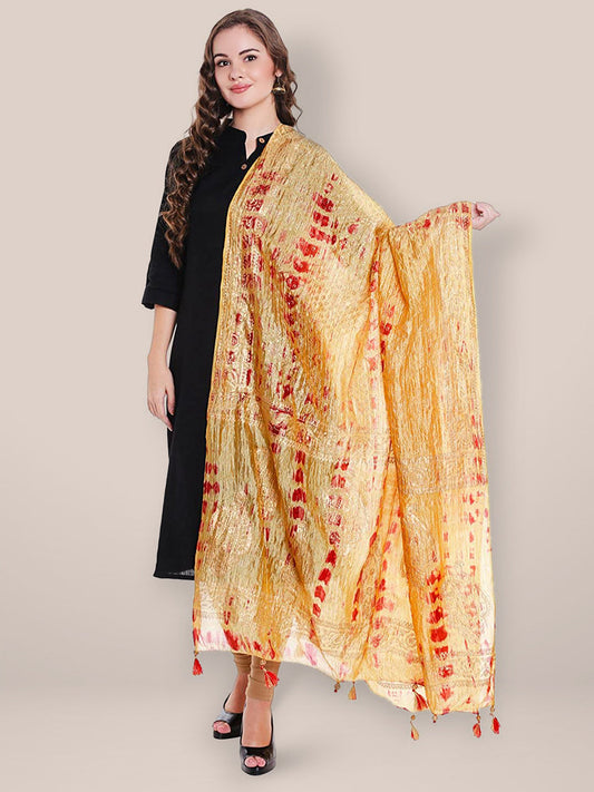 Beige & Red Printed Silk Dupatta freeshipping - Dupatta Bazaar