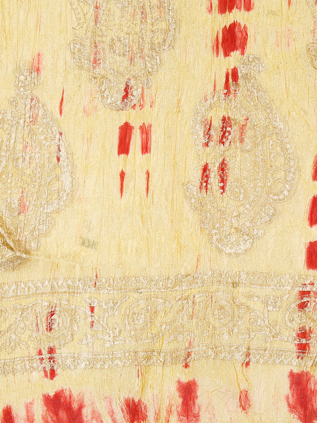 Dupatta Bazaar Women's block printed Beige & Red Silk Dupatta - Dupatta Bazaar