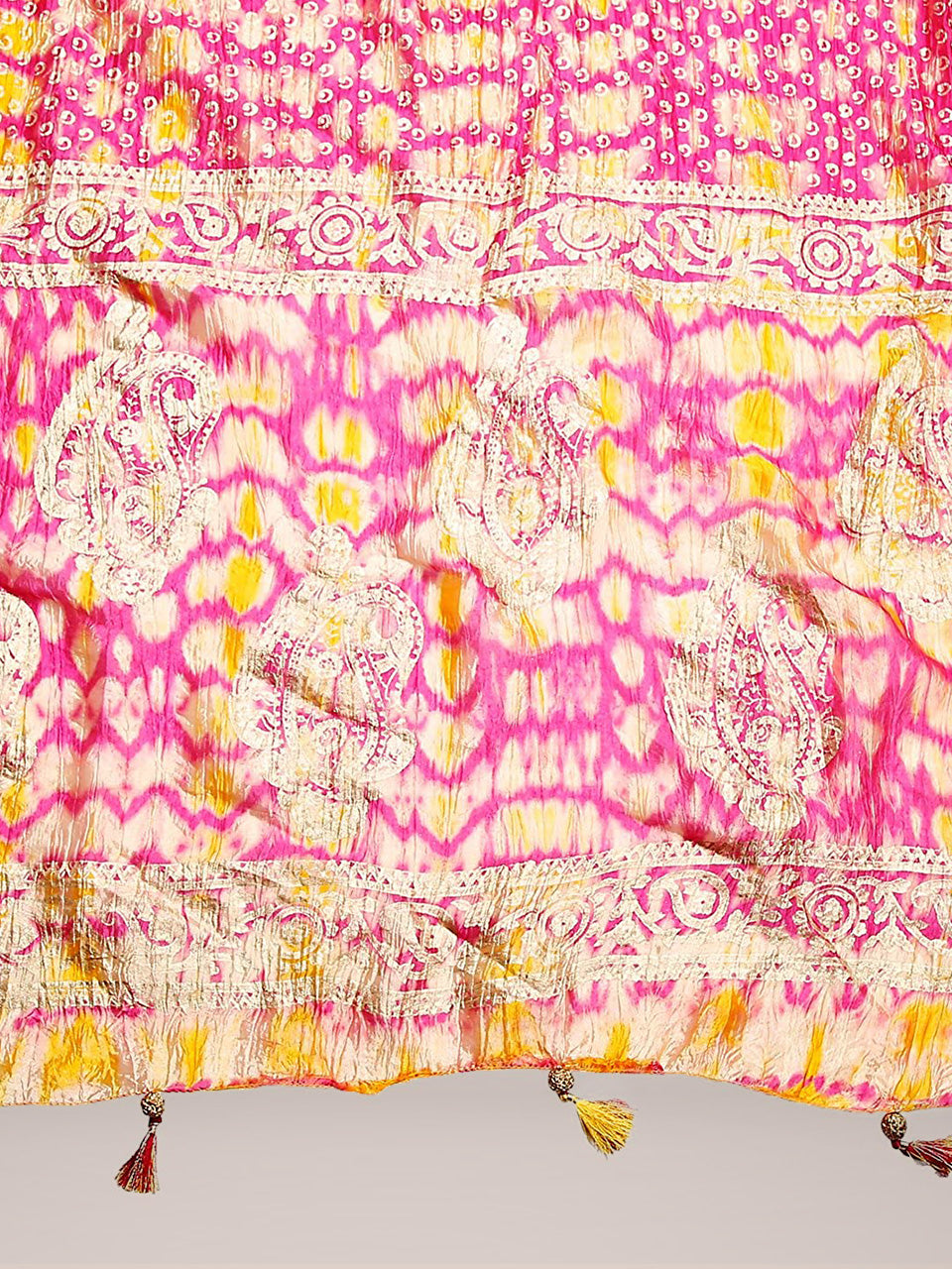 Pink & Yellow Printed Silk Dupatta . freeshipping - Dupatta Bazaar