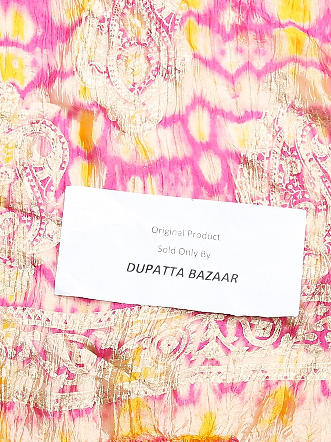 Pink & Yellow Printed Silk Dupatta . freeshipping - Dupatta Bazaar