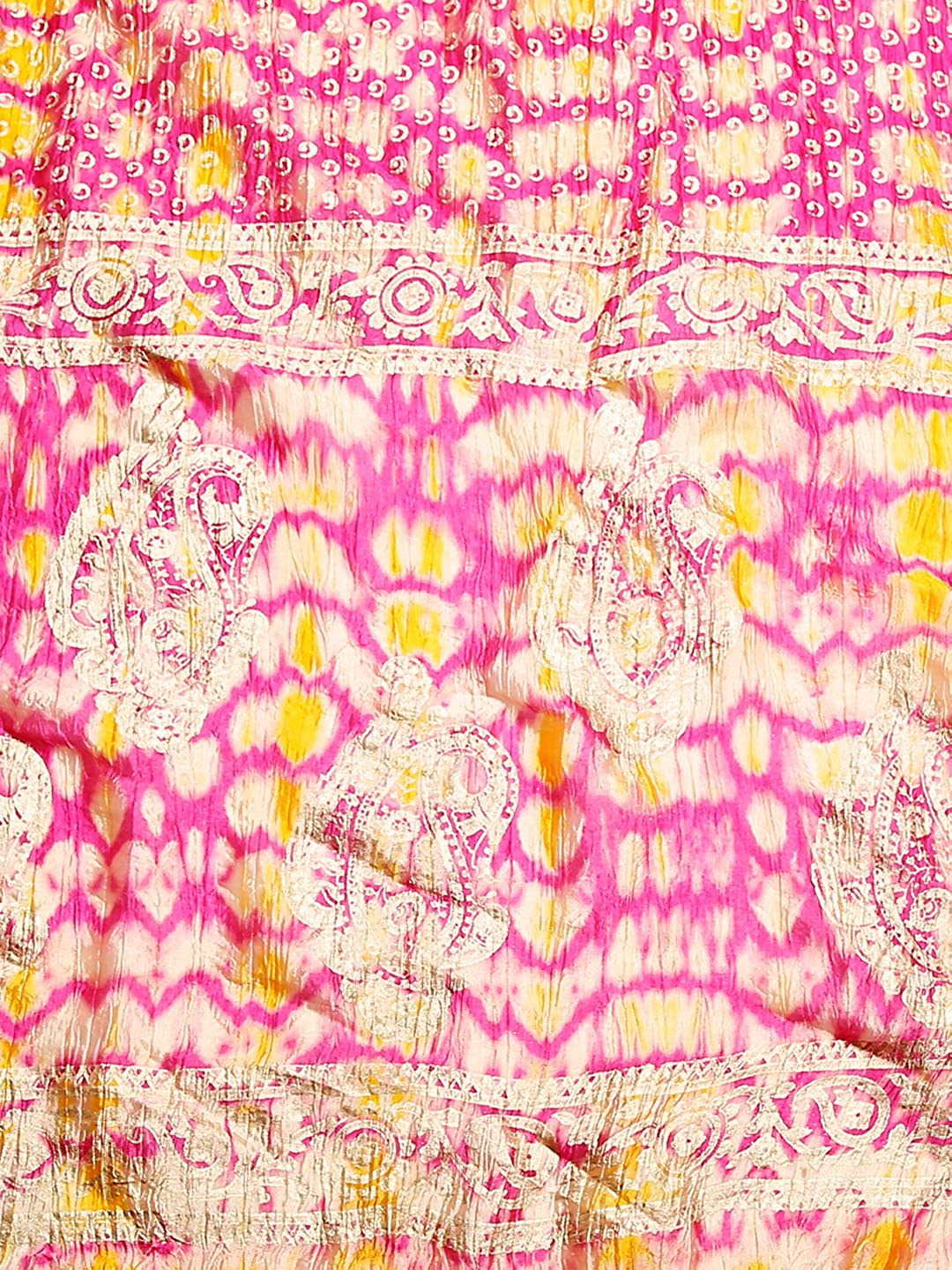 Pink & Yellow Printed Silk Dupatta . freeshipping - Dupatta Bazaar