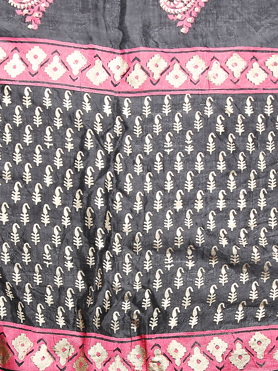 Dupatta Bazaar Women's block printed Pink & Black Silk Dupatta . - Dupatta Bazaar