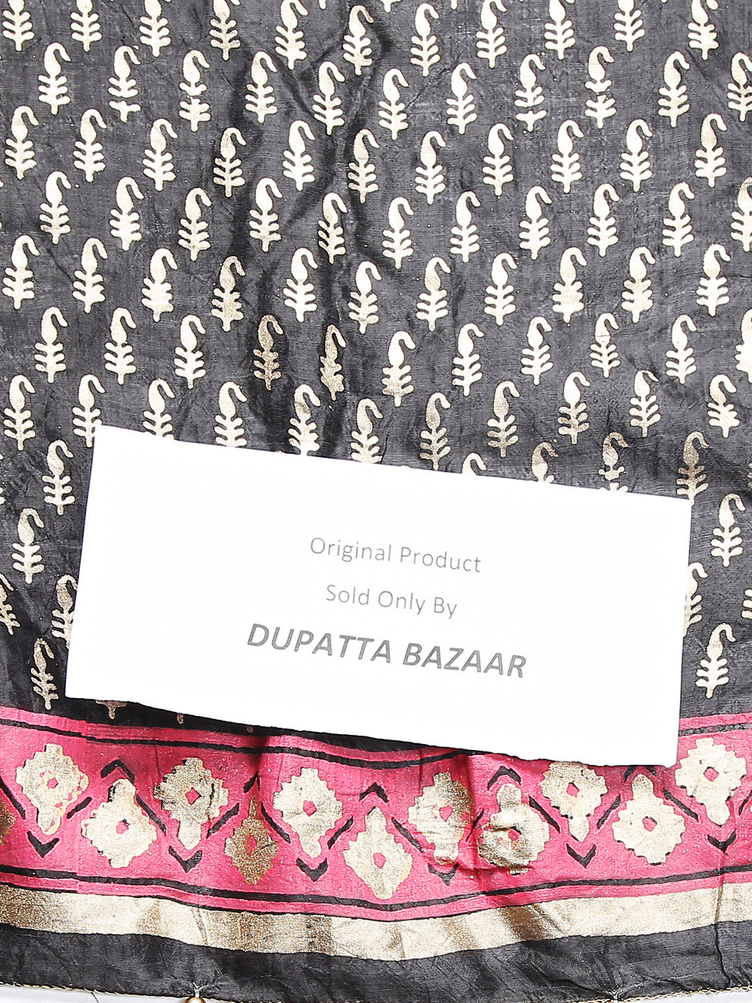 Dupatta Bazaar Women's block printed Pink & Black Silk Dupatta . - Dupatta Bazaar