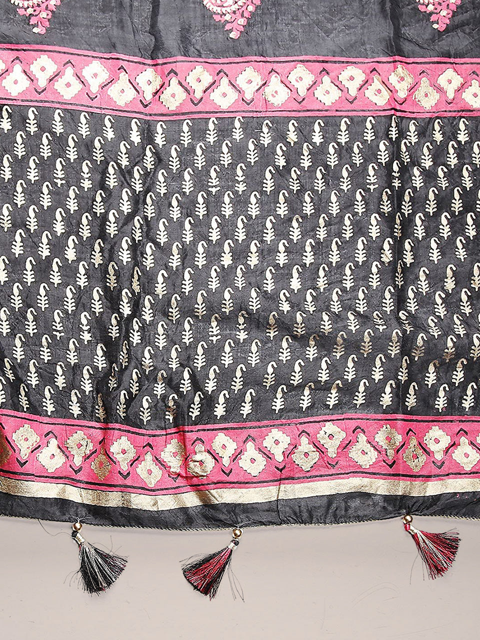 Pink & Black Silk Dupatta . freeshipping - Dupatta Bazaar