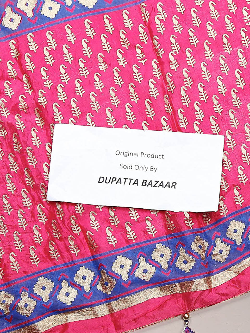 Pink & Blue Silk  Printed Dupatta . freeshipping - Dupatta Bazaar