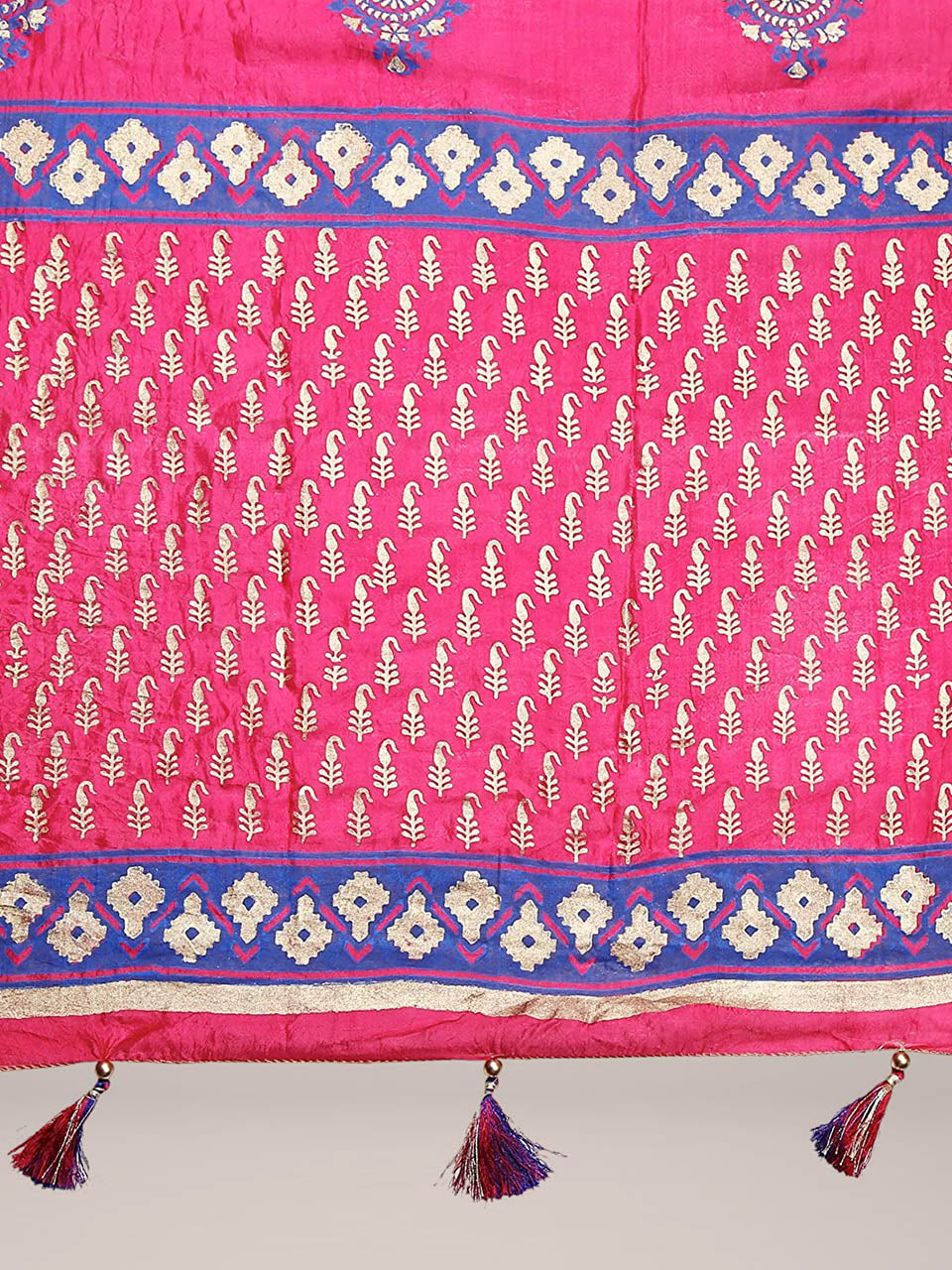 Pink & Blue Silk  Printed Dupatta . freeshipping - Dupatta Bazaar