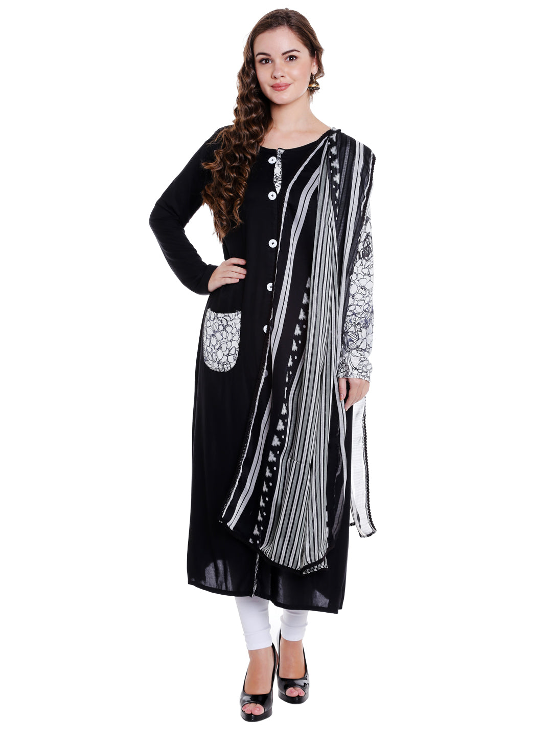 Dupatta Bazaar Women's Black & White Chiffon Dupatta with lace. - Dupatta Bazaar