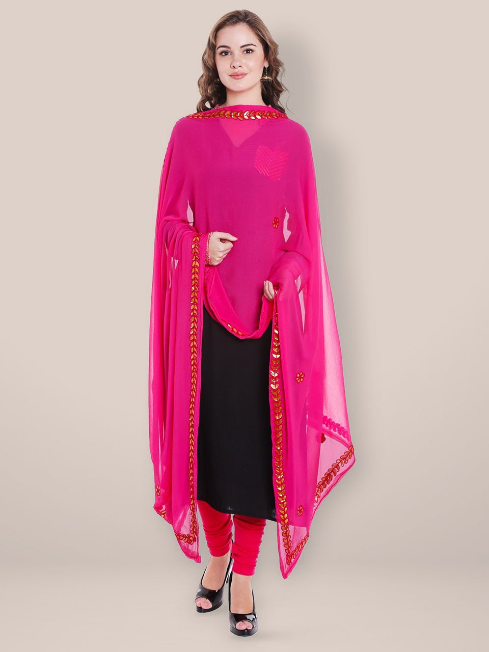 Pink Chiffon Dupatta with  Gotta Patti Work. freeshipping - Dupatta Bazaar