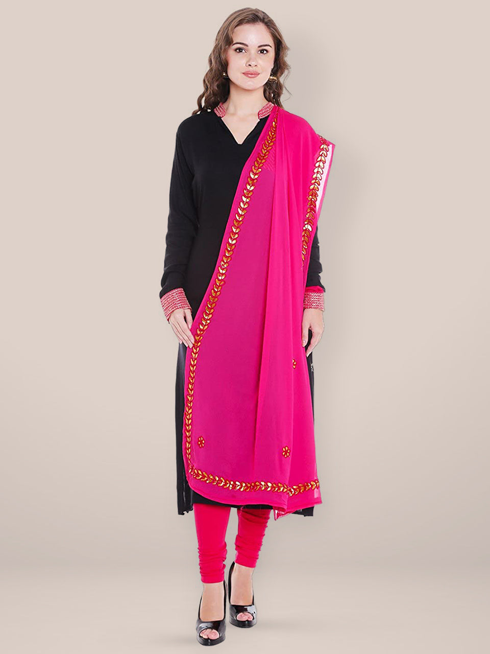 Pink Chiffon Dupatta with  Gotta Patti Work. freeshipping - Dupatta Bazaar