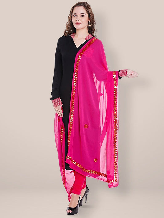 Pink Chiffon Dupatta with  Gotta Patti Work. freeshipping - Dupatta Bazaar