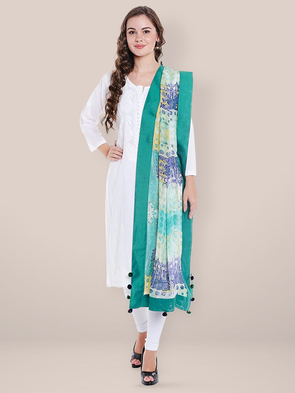 Green Georgette Printed Dupatta. freeshipping - Dupatta Bazaar