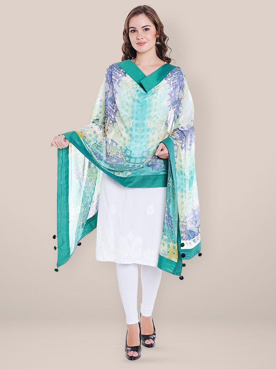Green Georgette Printed Dupatta. freeshipping - Dupatta Bazaar