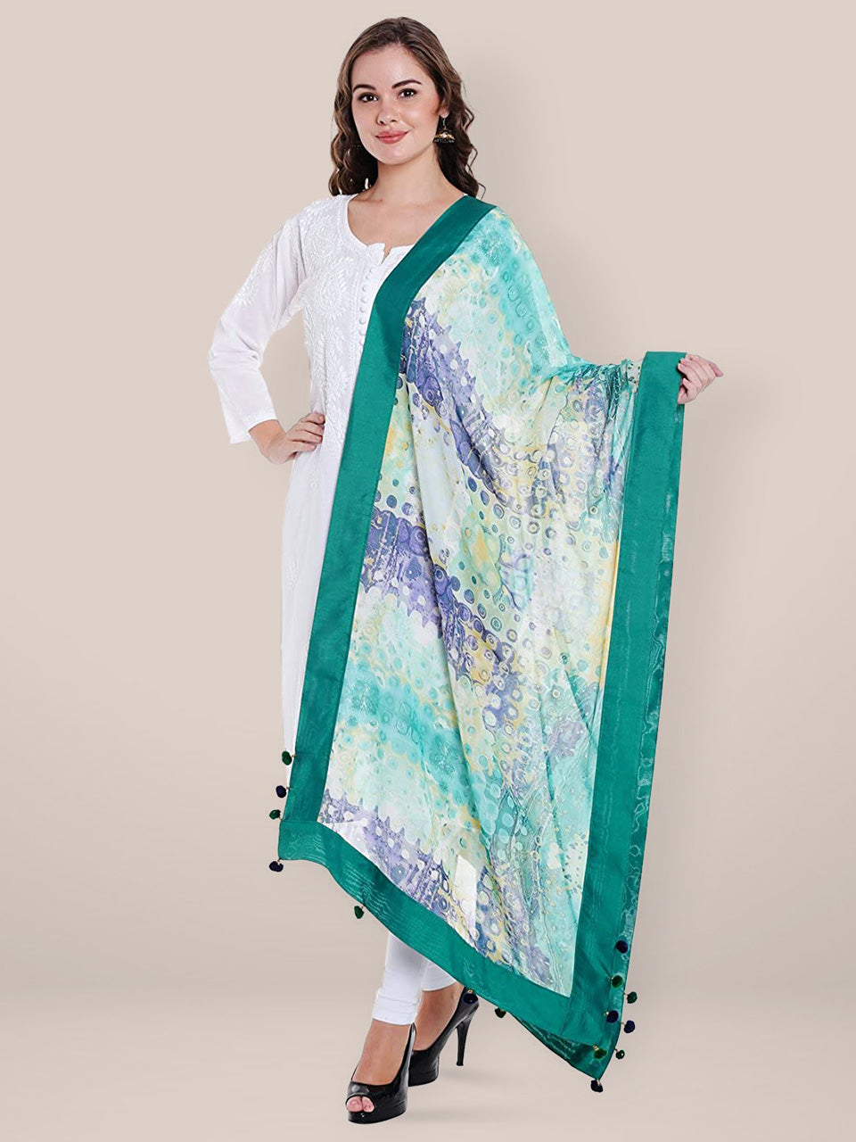 Green Georgette Printed Dupatta. freeshipping - Dupatta Bazaar