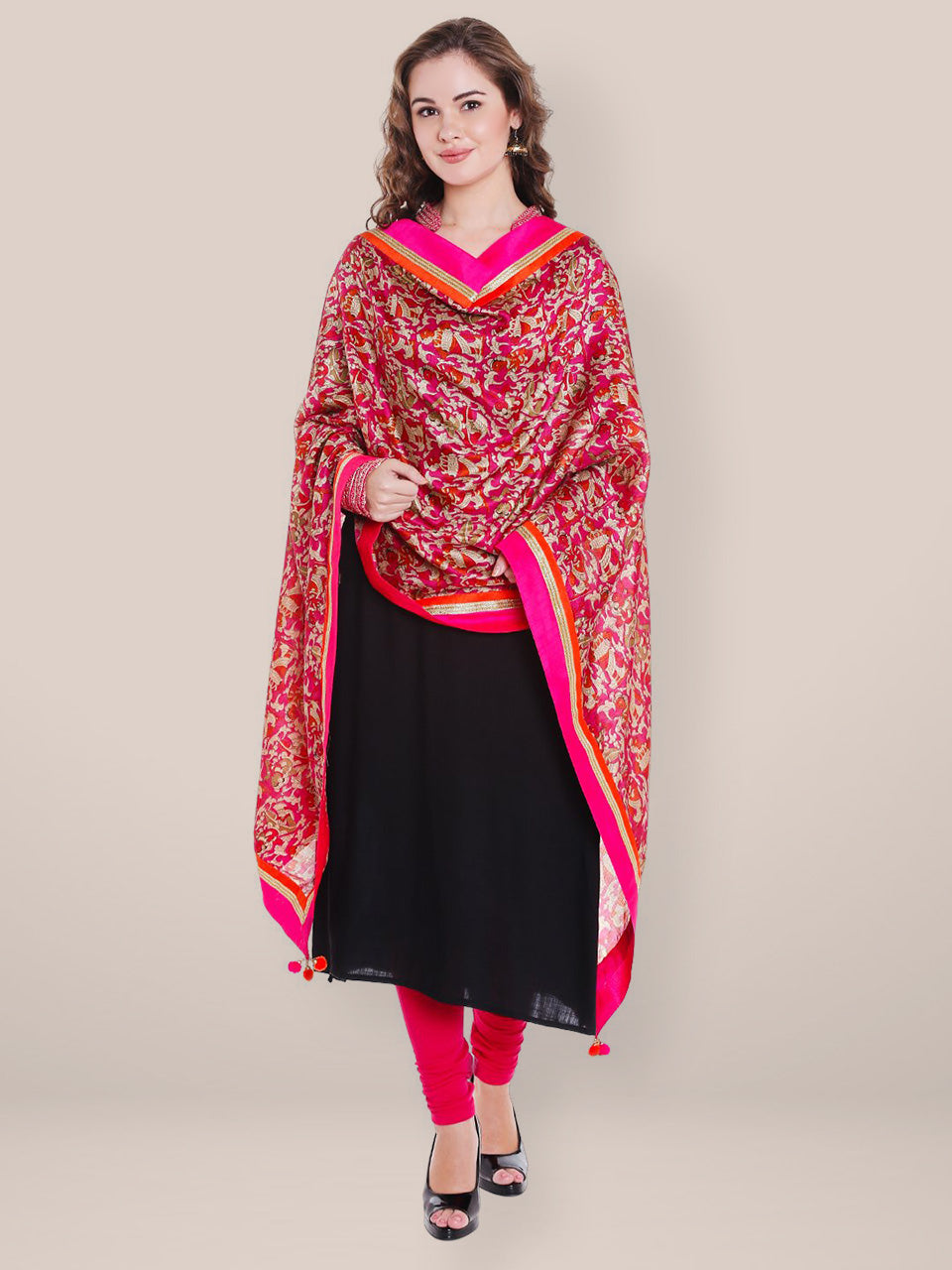 Printed Pink Silk Dupatta freeshipping - Dupatta Bazaar