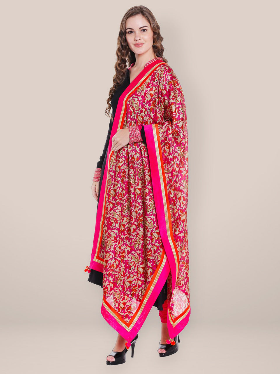 Printed Pink Silk Dupatta freeshipping - Dupatta Bazaar
