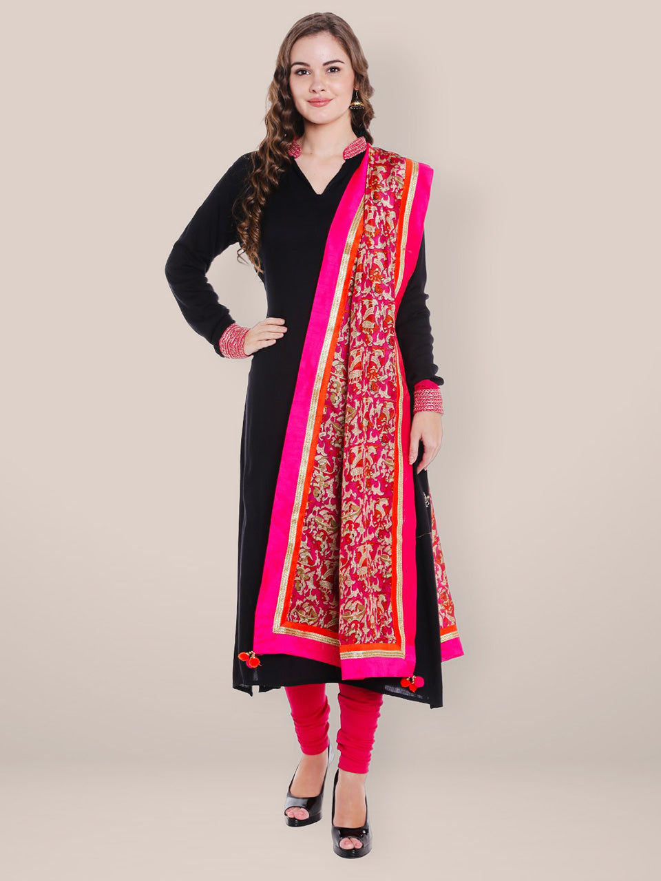Printed Pink Silk Dupatta freeshipping - Dupatta Bazaar