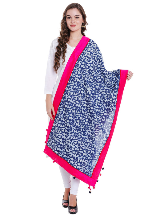 Dupatta Bazaar Women's Printed Indigo Cotton Dupatta - Dupatta Bazaar