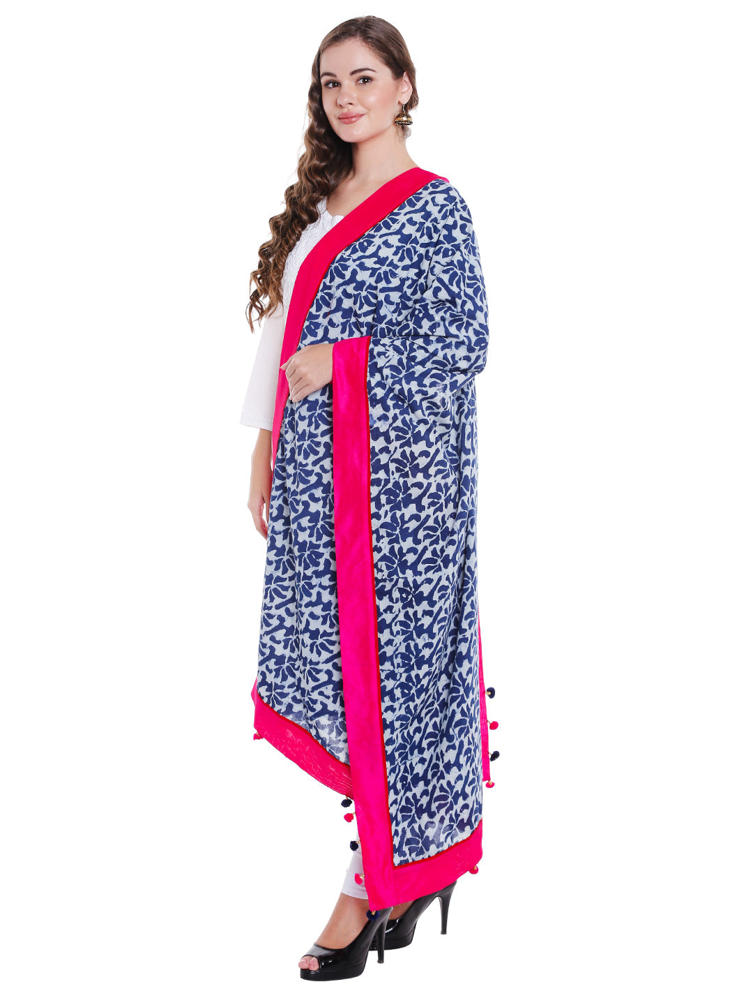 Dupatta Bazaar Women's Printed Indigo Cotton Dupatta - Dupatta Bazaar